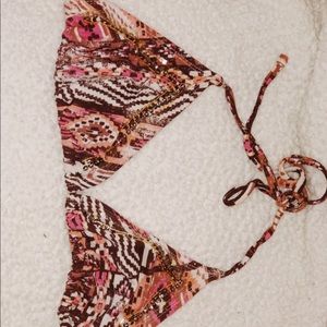 Pink, White, Brown string bikini set